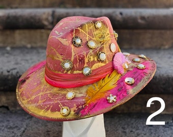 Mexican hand painted hat, artisanal unique hat , colorful hat for her