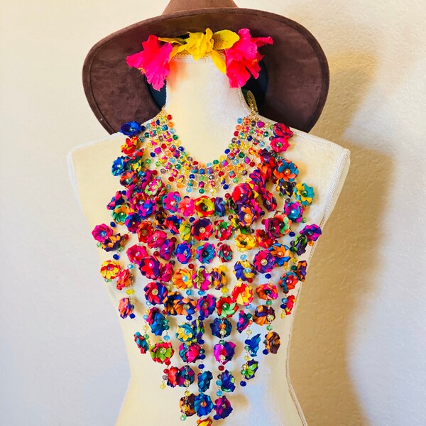 Mexican Jewelry Set - Collar De Palma -Boho Hippie Style Jewelry Rainbow