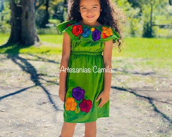 Toddler- Girls Mexican Embroidered Off the Shoulders Dress- Fiesta Girls Dress- Floral Dress All sizes
