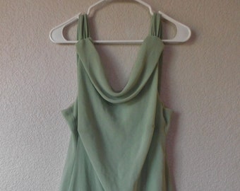 Vintage R&K size 18W drape neck dress/ 3 layered pleated bottom lined dress/light soft green BEAUTIFUL sleeveless dress