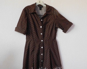 Connected apparel size 16 women's short sleeve dress/sleeve cuffed polka dots open front dress/white floral skirt pleats shell buttons dress