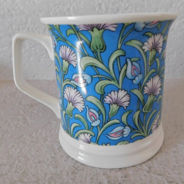 William De Morgan coffee mug/made in England fine bone china mug/carnation white fine bone china coffee mug