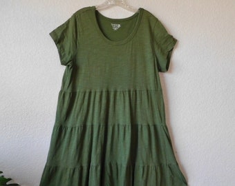 Time & Tru size 2XL/20 women's layered dress/olive green 3 layers dress/short sleeve comfort relaxed dress