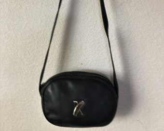 Paloma Picasso black leather medium messanger bag/monogramed black lining paloma  messanger bag/made in Italy black leather crossbody bag