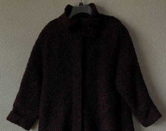 vintage size M/L boiled wool women's coat/black burgundy mix boiled wool coat/beautiful mock collar front back chevron cut boiled wool coat