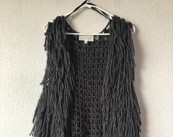 Vintage size XS women's fluffy vest/dark gray fluffy vest/beautiful fashionable stretch fluffy vest
