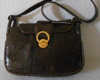 Rare Fortuna Valentino legendary python skin leather shoulder bag/1950's Valentino real pytone skin gold tone hardware leather shoulder bag