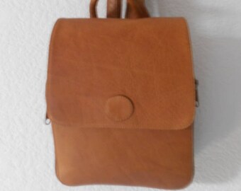 TAN Leather backpack/messenger organizer tan backpack/ cute beautiful tan leather backpack/Height 10&quot;
