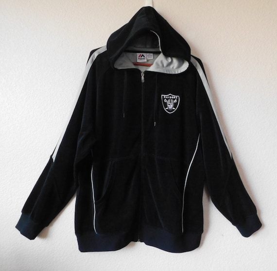Majestic men's black velvet hooded jacket/Raiders