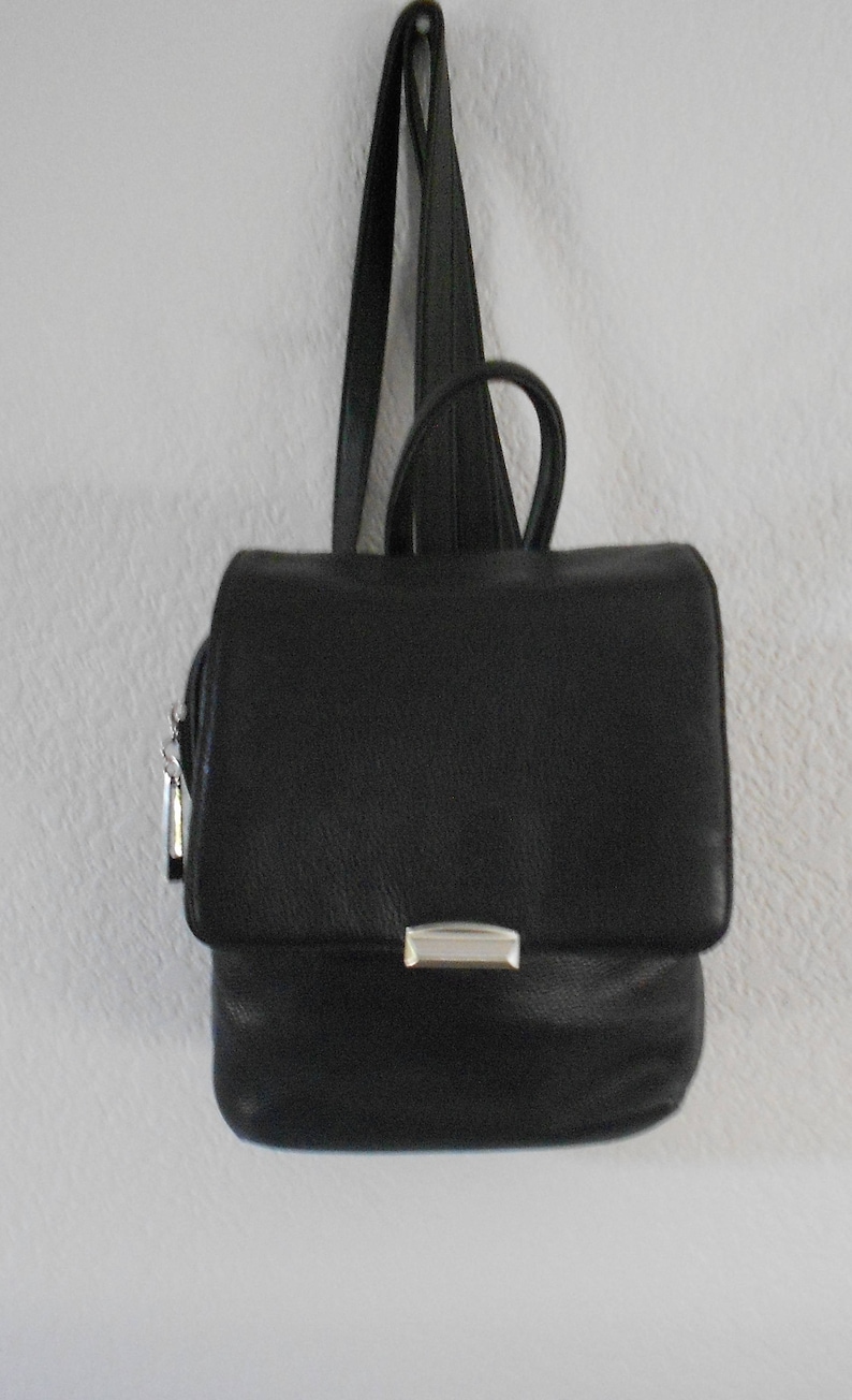 Piel De Vaca women/'s black pebble leather backpack with organizer