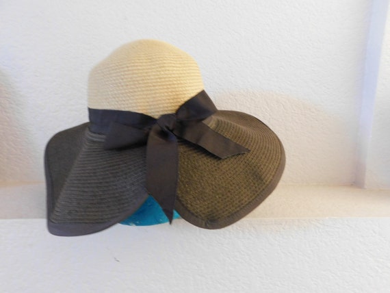 Vintage wide brim sun hat/natural fiber wide brim… - image 3