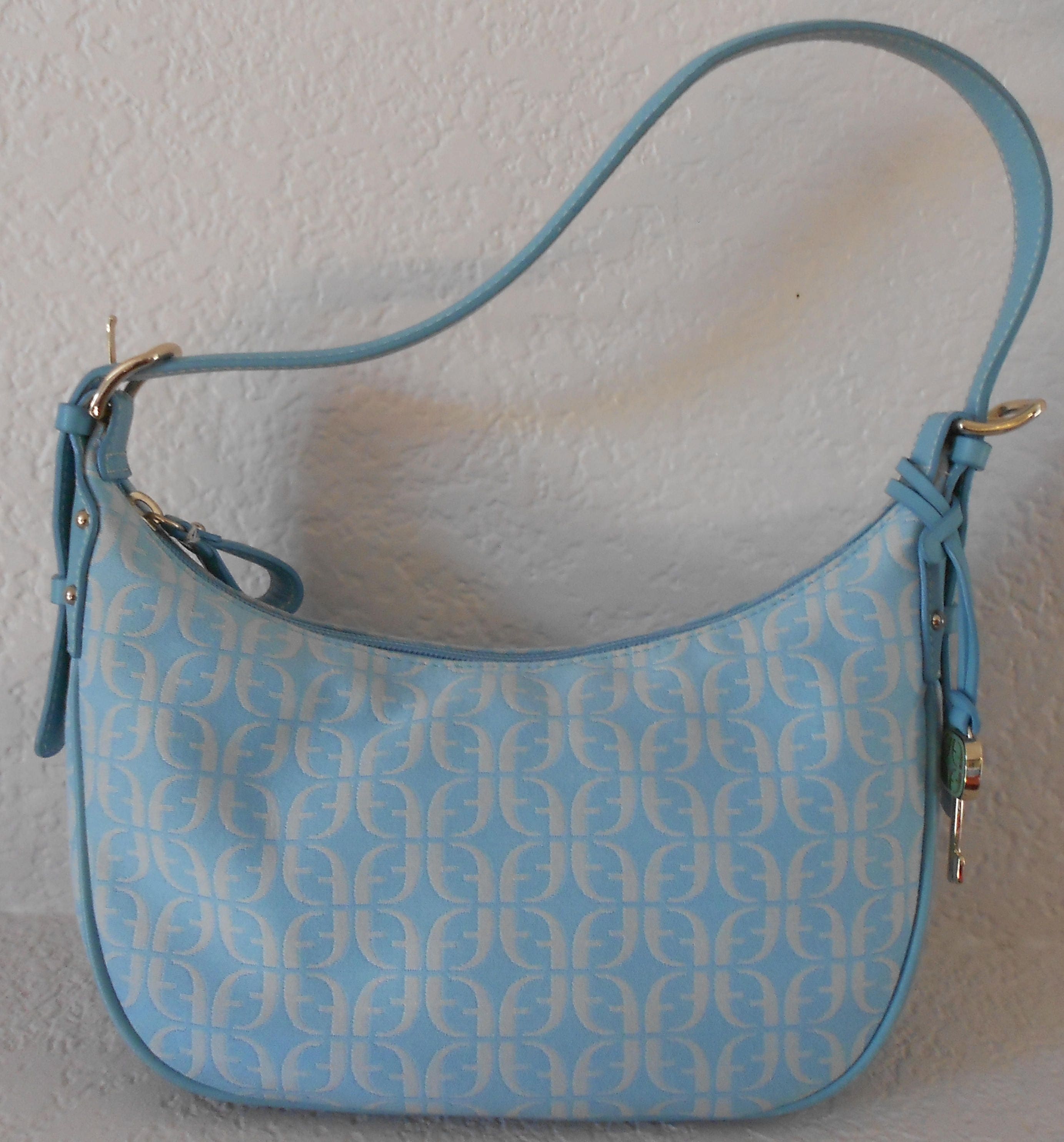 Blue Shoulder Hand Bag/leather Trim 