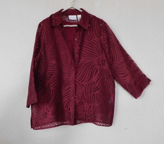 Alfred Dunner size 12 burgundy sheer blouse/camis… - image 1