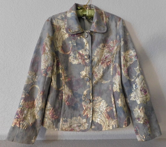 Chico's paisley pattern jacket/gold gray green pai