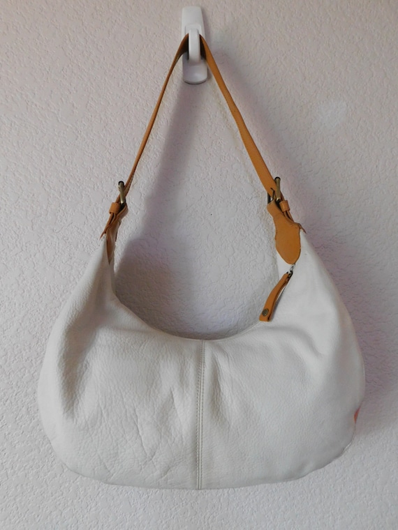 Franco Sarto white pebble leather shoulder bag/tan