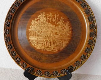 Japanese old castle of lord  lacquer plate/beautiful vintage Japanese decorative plate/gold written japanese castle lacquer deco plate