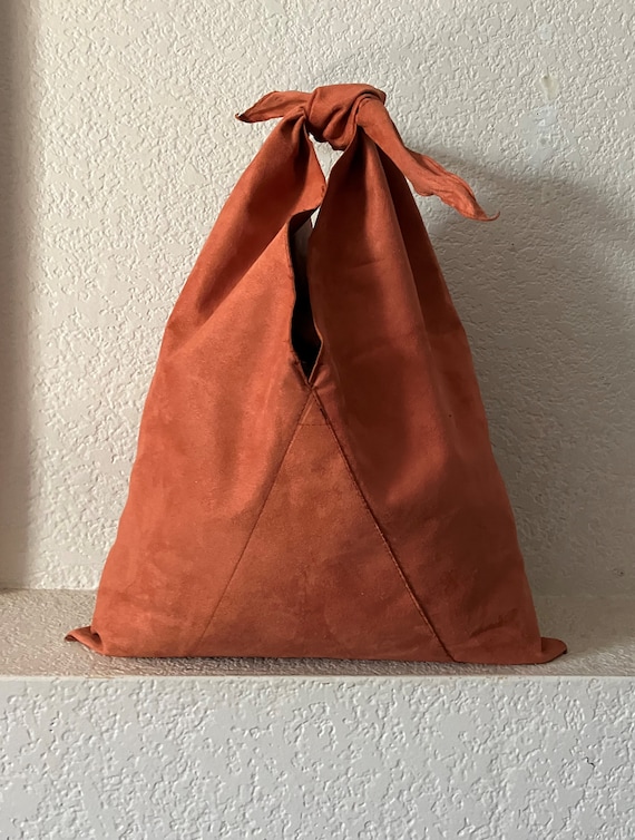 vintage faux suede orange shoulder bag/tie faux s… - image 2