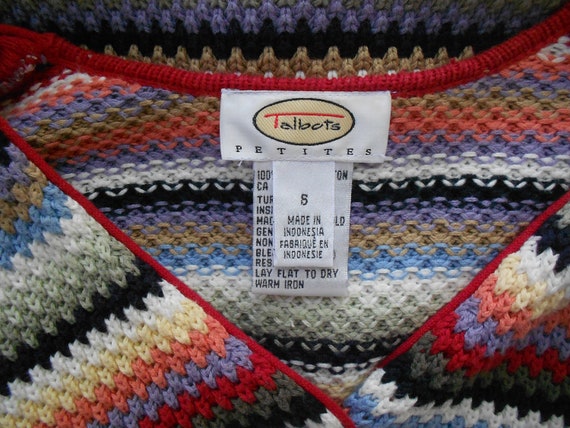Talbots petites women's cotton sweater striped cotton knit long sleeve button down red green white gray size S Talbots petites women's cotton sweater striped cotton knit long sleeve button down red green white gray size S