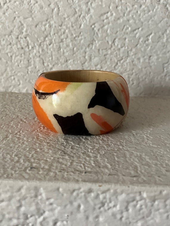 beautiful wood bracelet/vintage orange black beaut