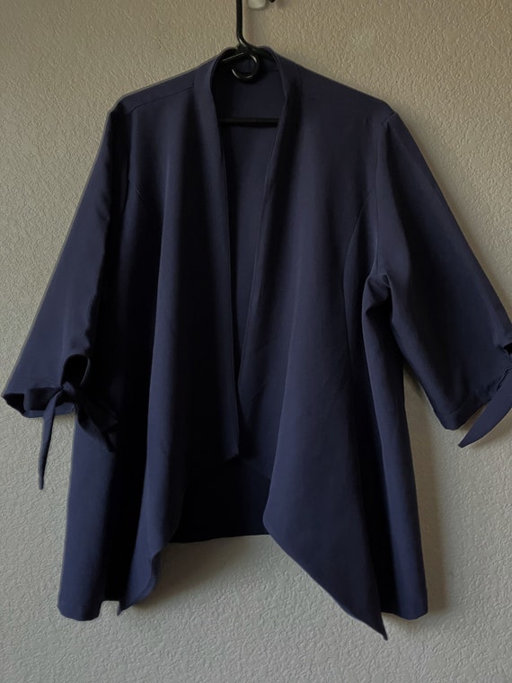 Women's Size 2X/3X Blue Open Drape Front Jacket/3/4 Sleeve Ribbon Tie Blue Drape  Jacket/beautiful Simple Comfortable Blue Drape Front Jacket 