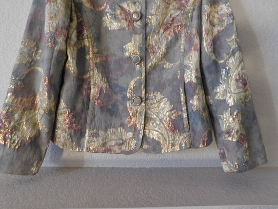 Chico's  SIZE 1 paisley pattern jacket/gold gray … - image 3