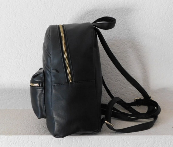 Qupid black leather backpack/cute compact black l… - image 5