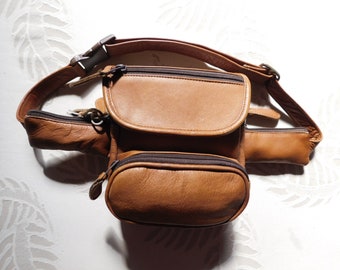 Genuine leather waist travel belt/6 pockets brown leather travel belt/functional cute travel brown leather belt
