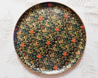 Vintage Japanese lacquer roses decorative plate/red& roses  gold  green leaves lacquer japanese plate
