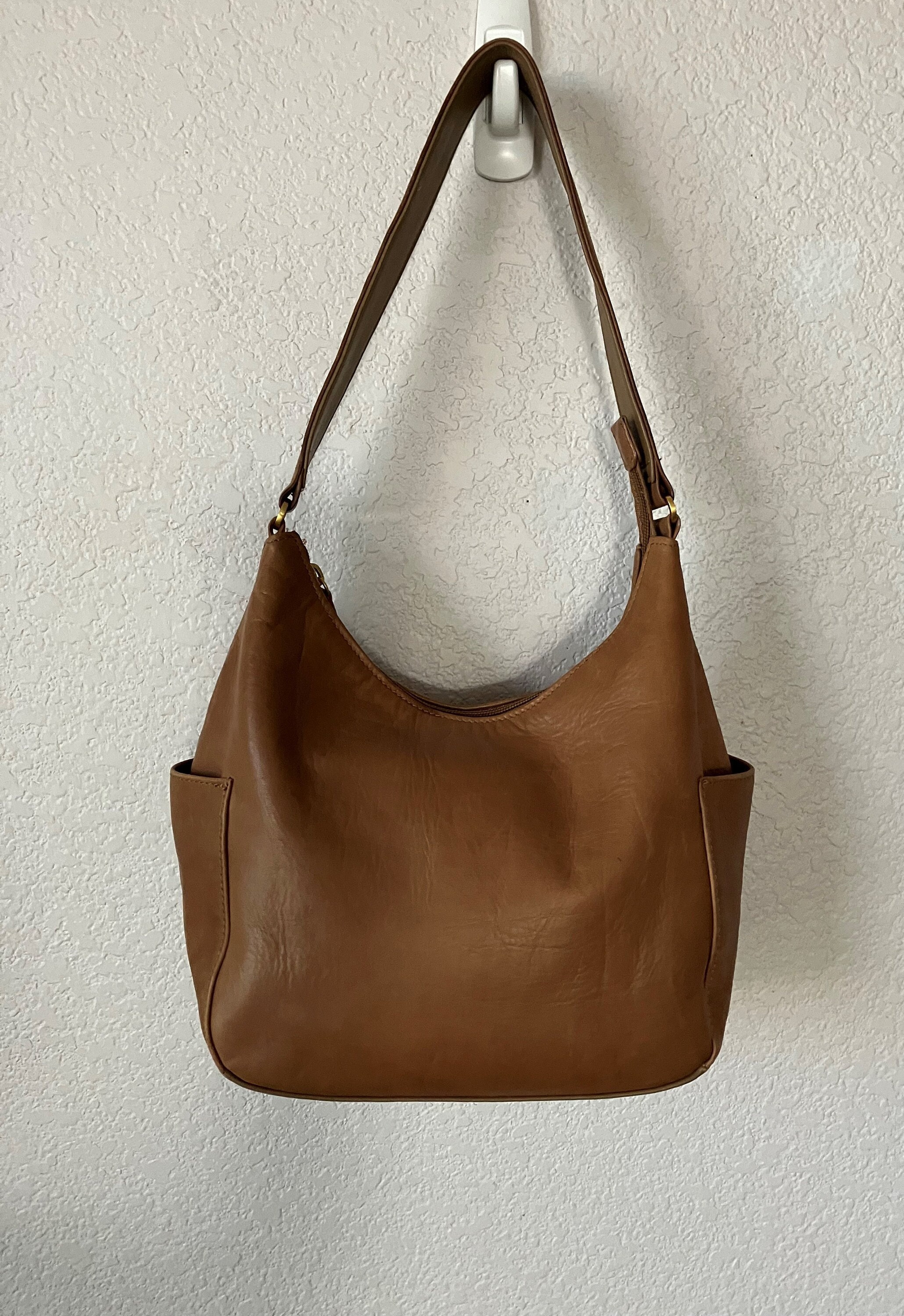 St John's Bay Brown Genuine Leather Shoulder Bag/side Pockets