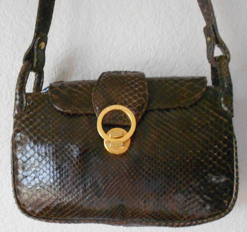 Rare Fortuna Valentino legendary python skin leather shoulder bag1950/'s Valentino real pytone skin gold tone hardware leather shoulder bag