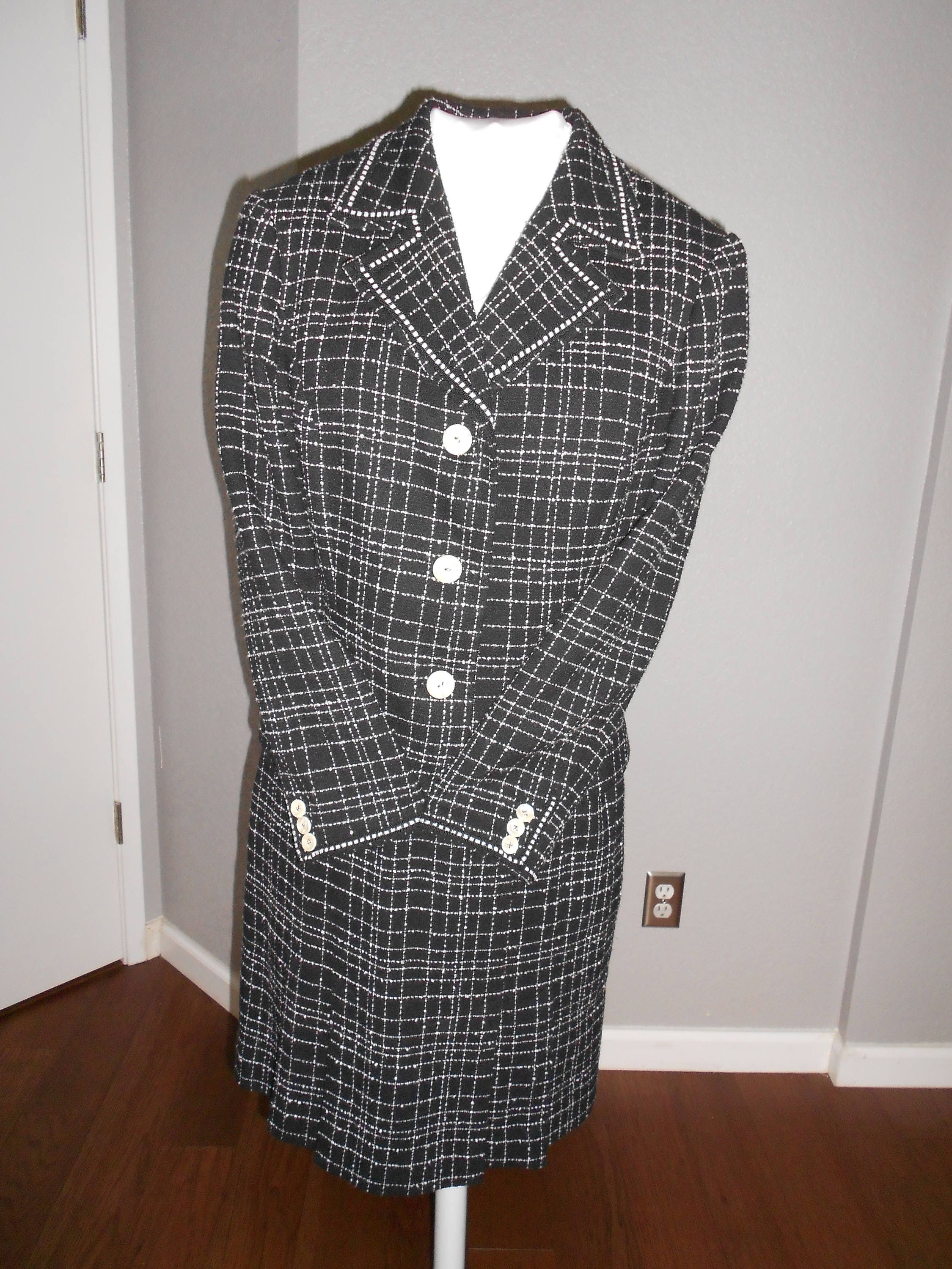 Caslon women's black white checkered Skirt suit/jacket& | Etsy