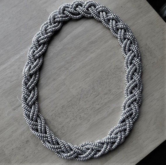 Vintage pullover silver strand braided  necklace/… - image 3