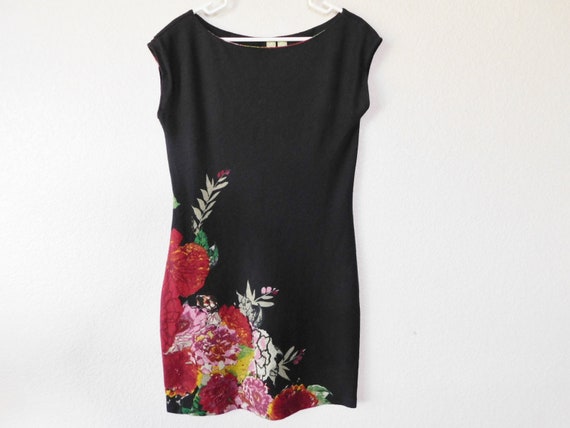 Johnny Martin Size XL Sleeveless Knit Dress cute Stretch Shift Knit Dress black With Side Floral Pattern Knit Dress Etsy