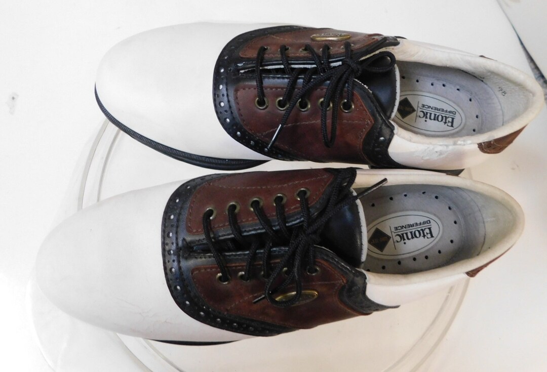 Etonic Difference Woman's Golf Shoes/white Brown Genuine Leather Women