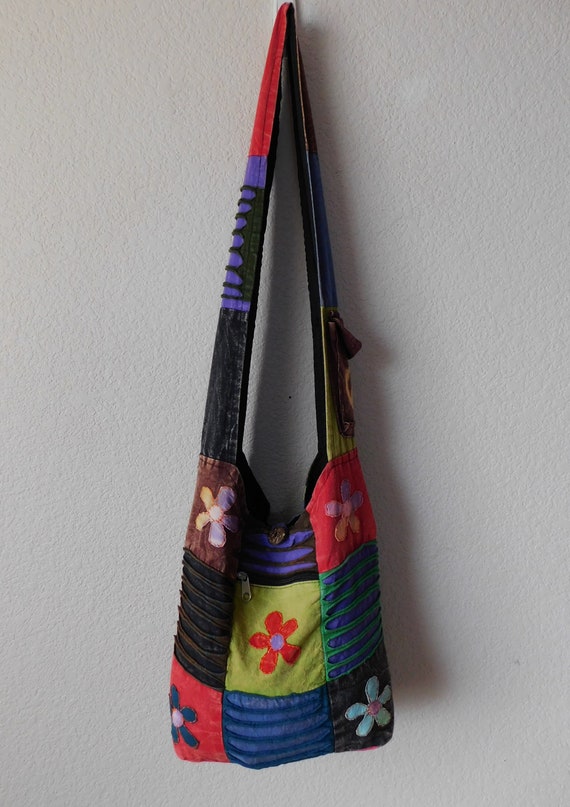 patchwork hobo hippie sling bag/boho patchwork pur