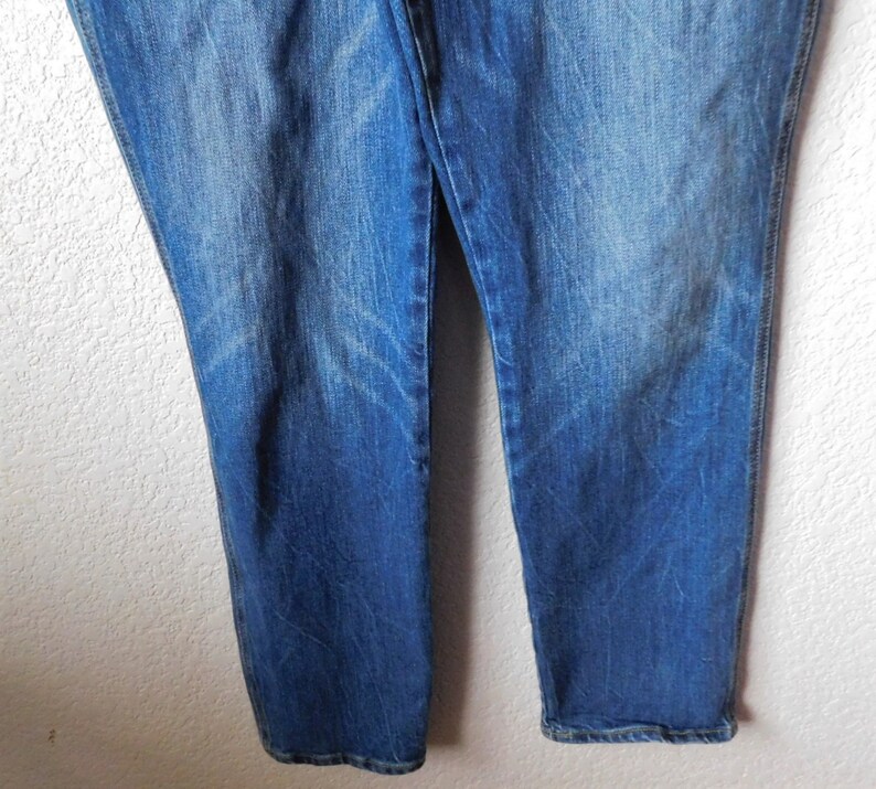 Old Navy size 14 blue denim overall/distressed carpenter pants/strap hook functional blue denim overall image 4