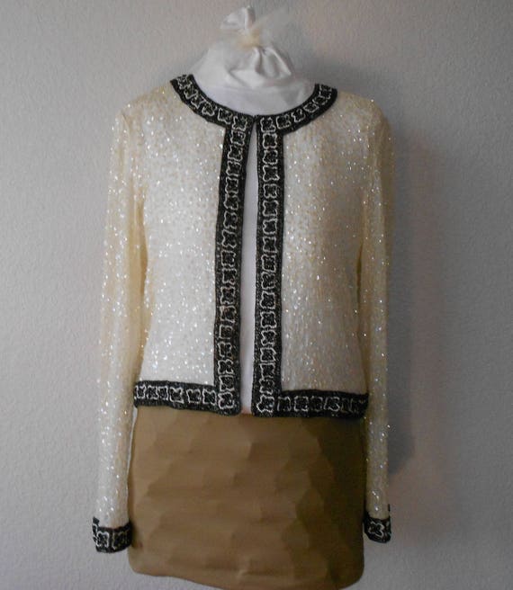 Vintage  size M fully sequined cropped jacket/197… - image 1