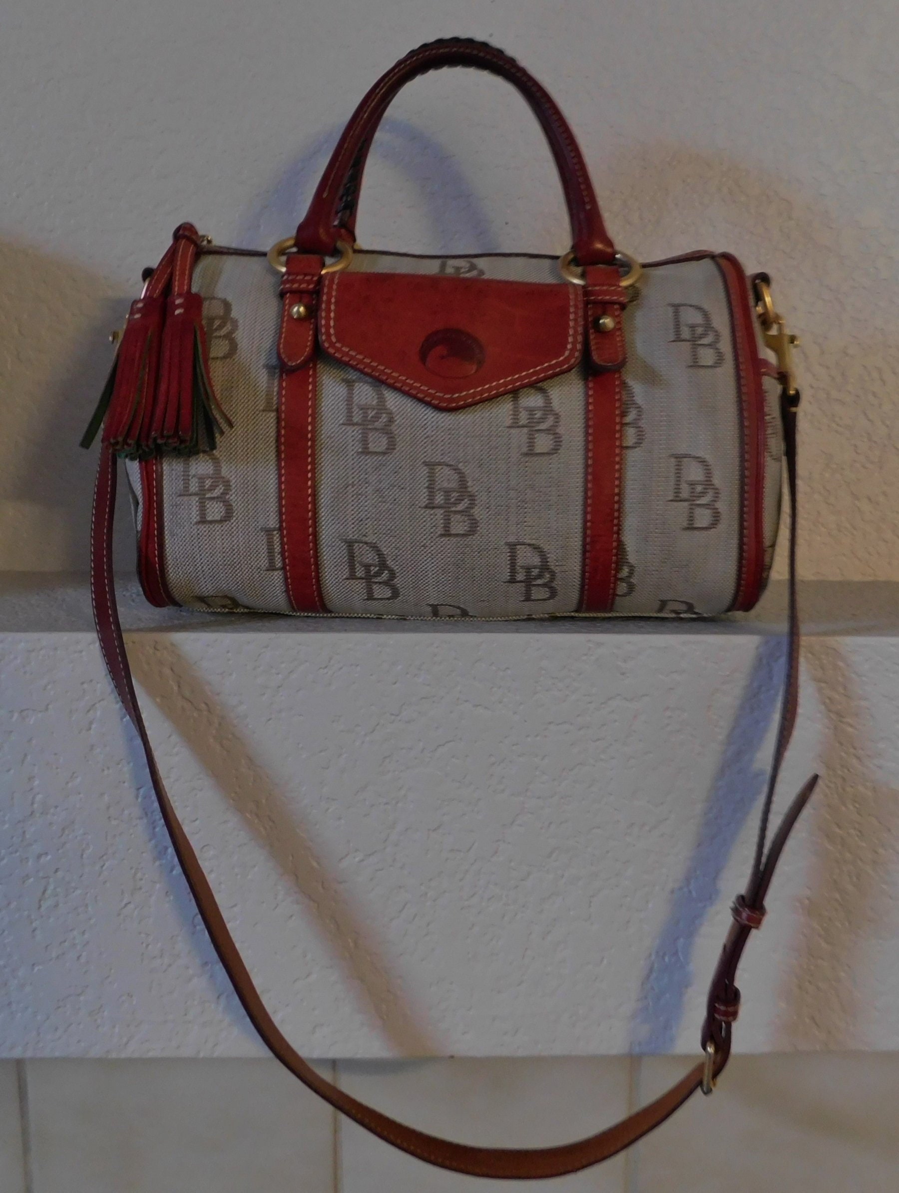 DOONEY & BOURKE Coated Canvas MIAMI BEACH w/Vachetta Leather Trim Shoulder  Purse - ShopperBoard