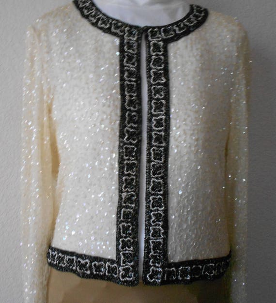 Vintage  size M fully sequined cropped jacket/197… - image 4