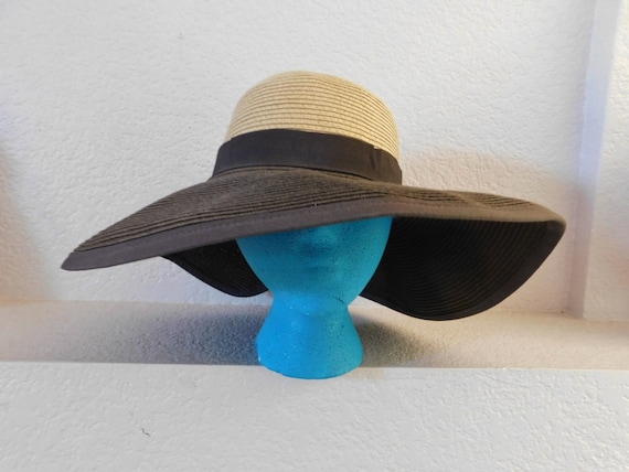 Vintage wide brim sun hat/natural fiber wide brim… - image 1