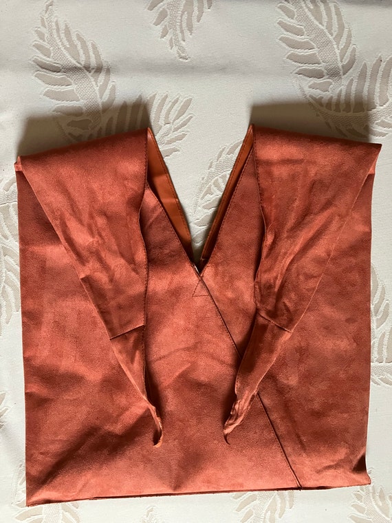 vintage faux suede orange shoulder bag/tie faux s… - image 10