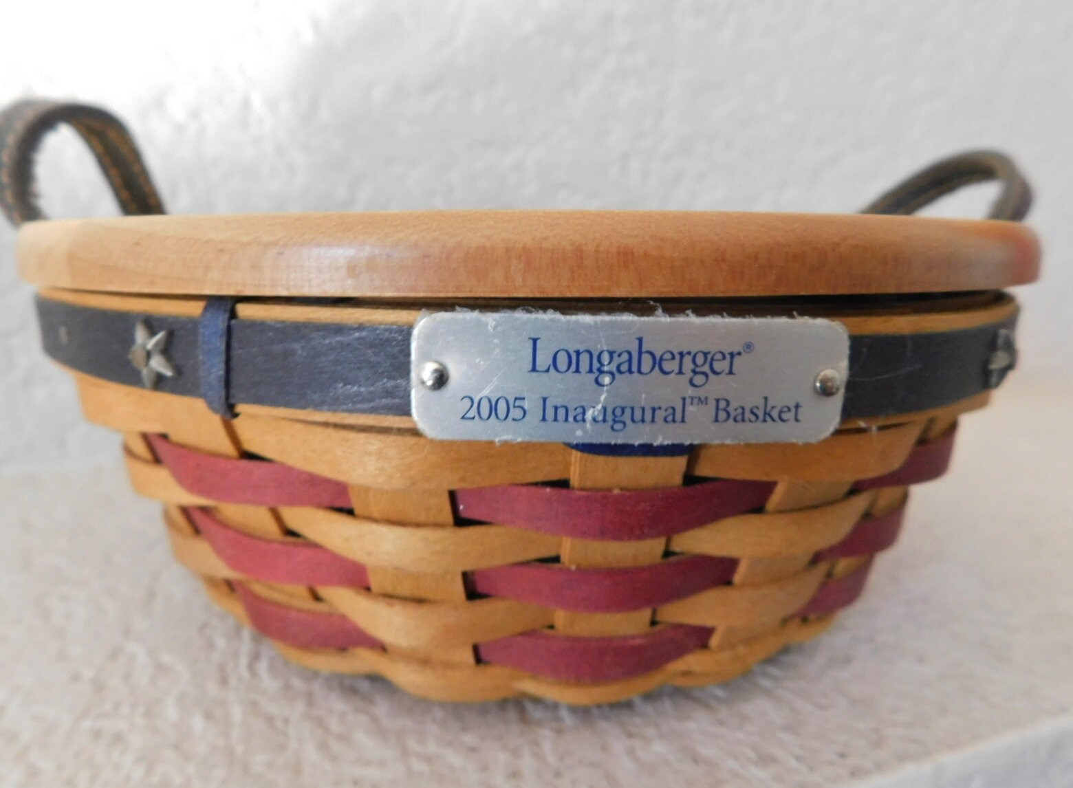 Longaberger 2005 Inaugural Round Basket/fabric & Plastic Liner