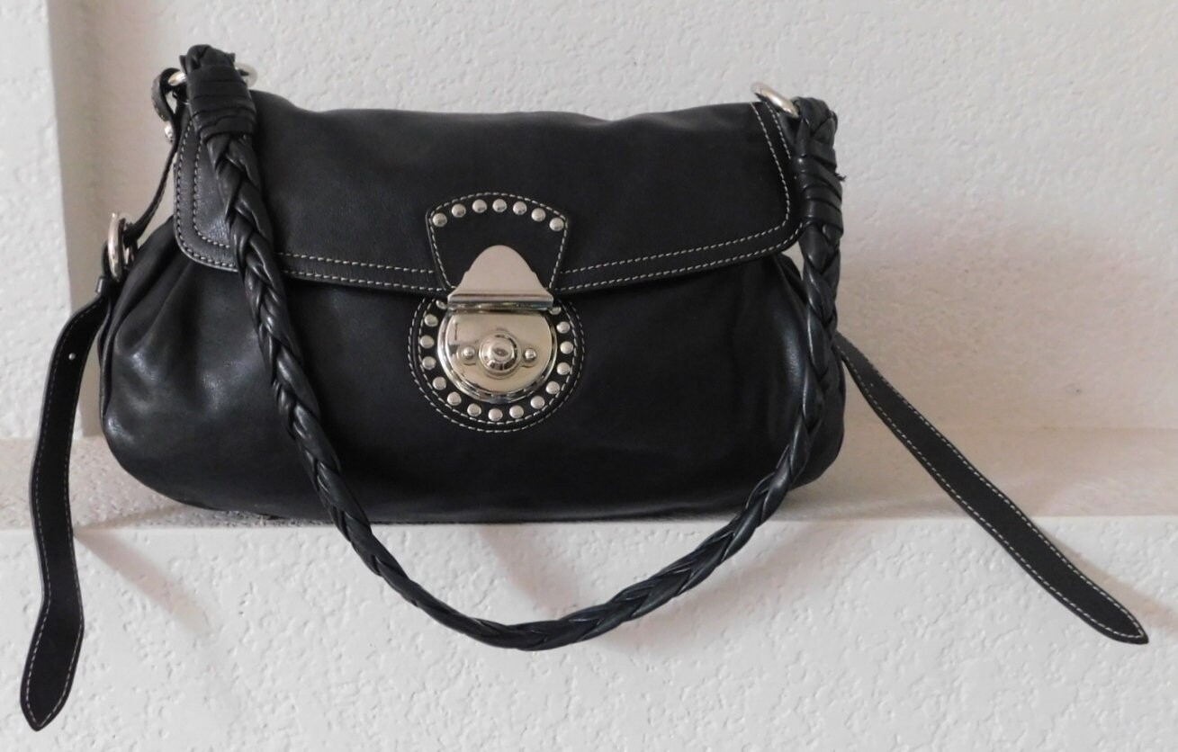 Francesco Biasia Vintage Soft Black Leather Shoulder Bag