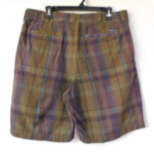 Rare Tehama size 36 men's cotton shorts/ classic cotton checker shorts/brown green red checker shorts image 2