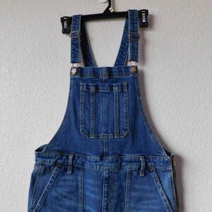 Old Navy size 14 blue denim overall/distressed carpenter pants/strap hook functional blue denim overall image 2