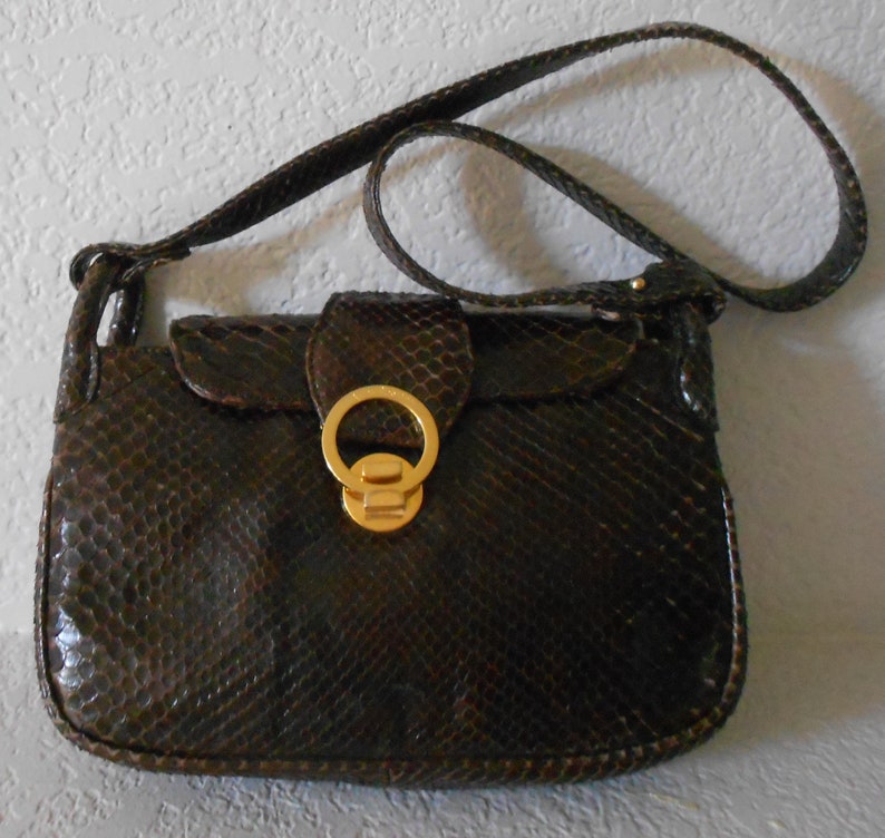 Rare Fortuna Valentino legendary python skin leather shoulder bag1950/'s Valentino real pytone skin gold tone hardware leather shoulder bag