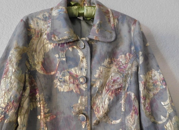 Chico's  SIZE 1 paisley pattern jacket/gold gray … - image 2