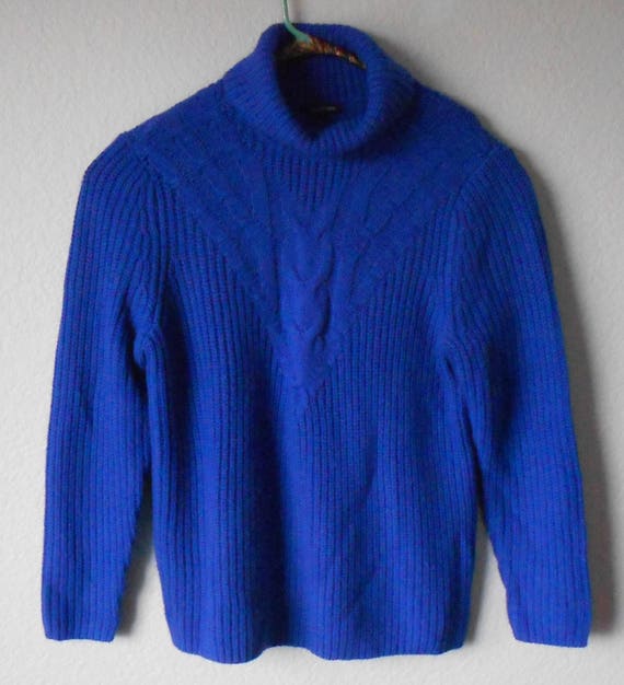 Lands'end Size L Men's Turtle Neck Blue Ribbed - Etsy Canada