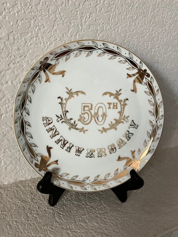 Hand Painted 50th Anniversary Plate/lefton China Hand Painted 50th