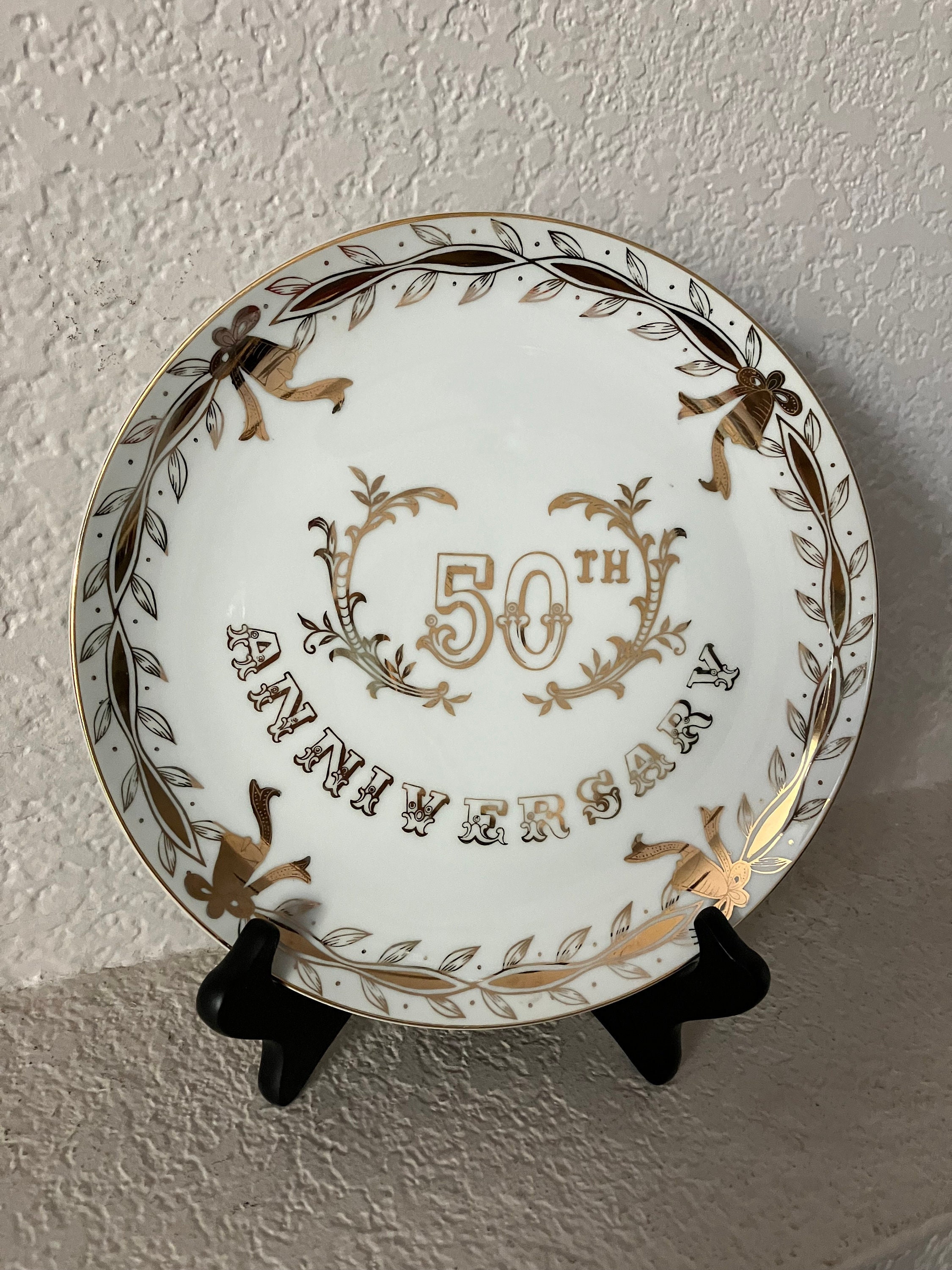 Hand Painted 50th Anniversary Plate/lefton China Hand Painted 50th